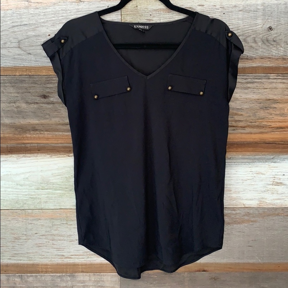 Express - Black V Neck Blouse Military Style